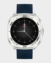 Swiss Military DOM 7 Smart Watch | 1.43" AMOLED Display | IP67 | Monitor Blood Pressure, Heart Rate & SpO2 | Wireless Charging | SM-WCH-DOM7-SILF-BLUS - Silver Frame with Blue Siliconstrap