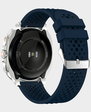 Swiss Military DOM 7 Smart Watch | 1.43" AMOLED Display | IP67 | Monitor Blood Pressure, Heart Rate & SpO2 | Wireless Charging | SM-WCH-DOM7-SILF-BLUS - Silver Frame with Blue Siliconstrap