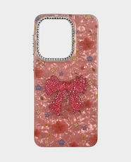 Fancy Red Glitter Bow Flower Back Case for Samsung Galaxy A57 - Red/Pink