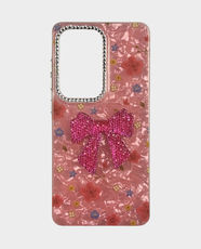 Fancy Red Glitter Bow Flower Back Case for Samsung Galaxy S26 Ultra - Red/Pink