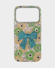 Fancy Floral Glitter Bow Back Case for Apple iPhone 17 Pro - Green/Orange