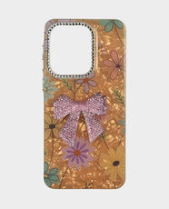 Fancy Pink Glitter Bow Floral Back Case for Samsung Galaxy A57 - Orange