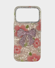 Fancy Pearl Pink Bow Flower Back Case for Apple iPhone 17 Pro - Cream/Pink