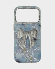 Fancy Silver Bow Blue Flower Back Case for Apple iPhone 17 Pro - Sky Blue