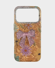 Fancy Pink Glitter Bow Floral Back Case for Apple iPhone 17 Pro - Orange