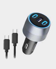 EpicArma 78W Car Charger with USB-C to USB-C Cable | 1m Cable | Triple-Device Charging Ports | Premium Metal Build | Multi-Level Protection | LED Glow Ring - Gray