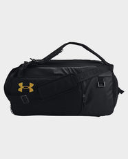 Under Armour Contain Duo Duffle Bag | 50L Capacity | One Size Fits Most | Polyester Construction | Water-Resistant UA Storm Technology | LEVELED™ Strap System | Removable and Padded Duffle Strap | VN0429-BLK - Black