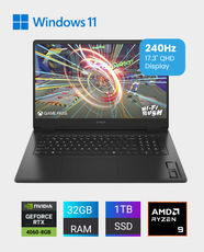 HP Omen Gaming Laptop 17-DB0000NE | 17.3-Inch QHD 240Hz Display | AMD Ryzen 9 8945HS | 32GB RAM | 1TB SSD | NVIDIA GeForce RTX 4060 8GB Graphics | English and Arabic Keyboard | Windows 11 | A94HWEA - Shadow Black