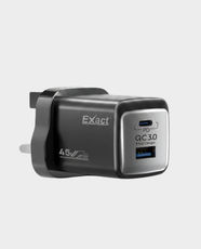 Exact 45W Adapter with USB-C to USB-C Cable | 1m Cable Lenght | USB-C and USB-A | Dual-Device Charging Support | PD and Quick Charge 3.0 Technology | Compatible with USB Devices | EX1279 - Black