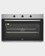 Beko 90cm Built-In Gas Oven | 96L Capacity | Halogen Illumination | Mechanical Timer | Fan-assisted Gas | Drop-Down Door Opening | BBWHT12106XS