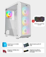 RGB Desktop Tower PC (Core i3-14100 | ASUS GT730 2GB | 16GB RAM | 1TB SSD | 650W PSU | 3 in 1 Gaming Combo) in Qatar