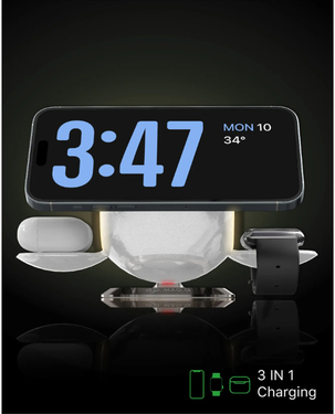 Ego Mag Qi2 3-in-1 15W Wireless Station Charger | MagSafe Compatible | Foldable Design | Adjustable Angles | Light Indicator - Black