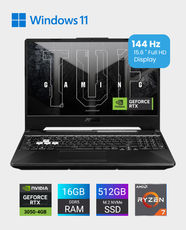 ASUS TUF Gaming Laptop A15 FA506NCQ-HN041W | 15.6" IPS FHD 144Hz Display | AMD Ryzen 7 170 | 16GB RAM | 512GB SSD | NVIDIA GeForce RTX 3050 4GB | English Keyboard | Windows 11 Home - Black