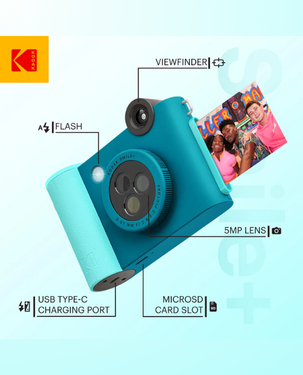 KODAK Smile+ Wireless Digital Instant Print Camera with Effect-changing Lens - Blue