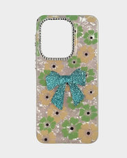 Fancy Floral Glitter Bow Back Case for Samsung Galaxy A57 - Green/Orange