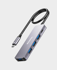 Mowsil 4 Port USB + PD Hub | 4 × USB-A Ports | 5Gbps SuperSpeed Data Transfer | 1 x USB-C PD Charging | Premium Aluminum Alloy Housing | Plug and Play | OTG Support | MOCHPB4 - Metalic Grey