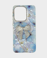 Fancy Silver Bow Blue Flower Back Case for Samsung Galaxy A57 - Sky Blue