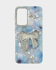 Fancy Silver Bow Blue Flower Back Case for Samsung Galaxy A37 - Sky Blue