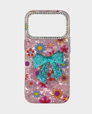 Fancy Floral Glitter Bow Pink Flower Back Case for Apple iPhone 17 Pro - Pink
