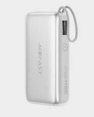 Acefast M32 10000mAh Power Bank with Telescopic Cable | 35W Power Delivery Fast Charging | 65cm Retractable USB-C Cable | LED Digital Display | USB-C Port | Multi-Device Charging - Silver
