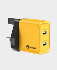 NYORK Prime Series GaN 40W Home Adapter | GaN Technology | 2 x USB-C | 40W Fast Charging | Power Delivery (PD) | Multi-Device Charging | Compact Travel Design - Yellow
