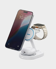 Bazic GoMag Station 2 3-in-1 Fast Wireless Charging Station | Qi2 Certified | MagSafe Compatible | Charge Phone Earbuds and Watch Simultaneously | Ambient Light | StandBy Mode Support - White
