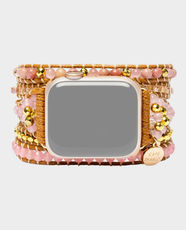 Cape Diablo Golden Rose Quartz Apple Watch Strap | Blossom Jade, Rose Quartz & Stainless Steel Materials | Handmade Design | One Size Fits All 5.5 - 7.2 Inch | Compatible with 38 - 45mm Apple Watch | AW5GRQ