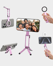 Ulanzi Foldable Magnetic Phone Tripod | Dual-sided 14N Magnet | 0.8cm Slim | Table Top, Handheld, Overhead Use | MA60 - Pink