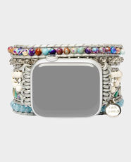 Cape Diablo Ocean Jasper Protection Apple Watch Strap | Ocean Jasper, Howlite, Crystal, Genuine Leather & Alloy | One Size Fits All 5.5 - 7.2 Inches | Compatible with 38 - 45mm Apple Watch | AW5OCEANJP