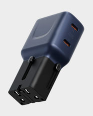 Energea TravelGo Adapter 45 Travel Adapter | Dual USB-C Ports | 45W PD Fast Charging | 25W + 20W Dual Output | Interchangeable US/UK/EU/AU Plugs | Pin-Lock System | 100V-240V Worldwide Compatibility - Blue Black