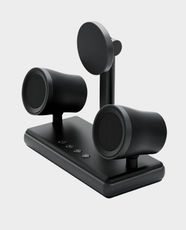 Energea Magaudio Stand 2 In1 Qi2 Wireless Charging Stand and Stereo Speaker | 15W Magnetic Charging | Dual 8W Bluetooth Speakers | Tactile Physical Buttons - Gunmetal