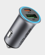 Acefast B16 95W Dual Port Car Charger | 65W USB-C Power Delivery | 30W USB-A Fast Charging | Aluminum Alloy Body | Ice Blue Ambient Light | Intelligent Power Distribution - Metal Gray