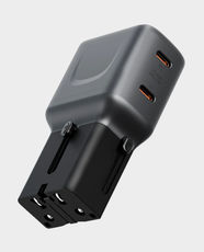 Energea TravelGo Adapter 45 Travel Adapter | 45W PD Fast Charging | Dual USB-C Ports | 25W + 20W Dual Output | Interchangeable US/UK/EU/AU Plugs | Pin-Lock System | 100V-240V Worldwide Compatibility - Gunmetal Black