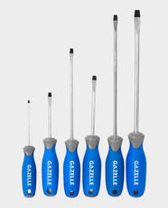 Gazelle G80282 6-Piece Slotted Screwdriver Set | Chrome Vanadium Steel | 3x75mm to 8x200mm Sizes | Hardened and Tempered | Ergonomic Comfort-Grip Handle Design