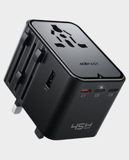 Acefast Z8 GaN Universal Travel Adapter | 2500W AC Power | 45W PD Fast Charging | Universal AC Socket | 3 USB-C and 2 USB-A Charging Ports | EU UK US AU International Plug | Multi-Device Charging - Black
