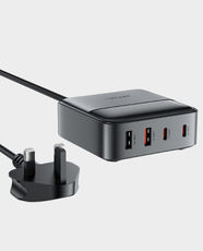 Acefast Z6 65W GaN Desktop Charging Station | LED Digital Display | 1.5m UK Power Cable | 2 USB-C & 2 USB-A Ports | Multi-Device Fast Charging | Intelligent Temperature Control | Wide Compatibility - Black