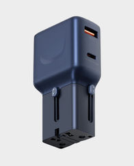 Energea TravelGo Adapter 35 Travel Adapter | 1 USB-C + 1 USB-A | 35W PD Fast Charging | 18W + 18W Dual Output | Interchangeable International Plugs | Pin-Lock System | Compact and Pocket-Friendly Design - Blue