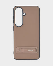 X-Level Pure Ease Stand Case for Samsung Galaxy S26 | Leather-Style Finish | Raised Camera Protection | Comfortable Grip | Built-in Foldable Kickstand | Slim and Lightweight - Brown
