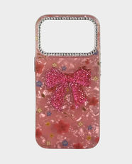 Fancy Red Glitter Bow Flower Back Case for Apple iPhone 17 Pro Max - Red/Pink