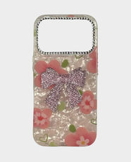 Fancy Pearl Pink Bow Flower Back Case for Apple iPhone 17 Pro Max - Cream/Pink