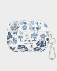 Kate Spade Newyork Case for Airpods Pro 1 & 2 | Luxe Metallic Ring Clip | Wireless Charging Compatible - Flowerbed Blue