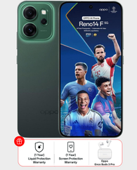 Oppo Reno14 F 5G 12GB 512GB (Oppo Enco Buds 3 Pro + Liquid Protection Warranty + Screen Protection Warranty) - Luminous Green