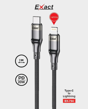 Exact USB-C to Lighting Nylon Cable  20W 2m EX794 - Black