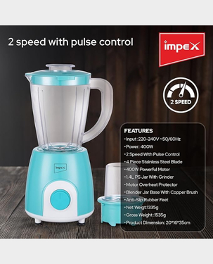[SP]Impex 2 in 1 Blender | 400W  | 1.4L | BL3501 - Blue