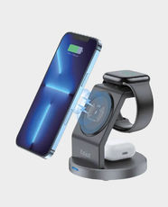 Exact 3-In-1 Wireless Charging Stand | Qi Compatible | Phone + Watch + Earbuds | 15W Wireless Charger - Black