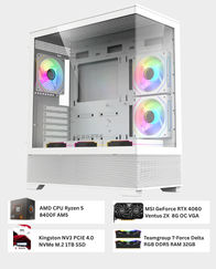 Pre-build Gaming PC With Ryzen 5 8400F AM5 | MSI Geforce RTX 4060 Ventus 2X 8GB | Teamgroup T-Force Delta RGB DDR5 RAM 32GB | Kingston NV3 PCIe 4.0 NVMe M.2 1TB SSD | Silverstone Strider 650W 80 Plus | Windows 11