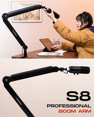 Thronmax S8 Twins Boom Microphone Arm | Fully Adjustable Mic Stand | Universal Brand Support | C Clamp Mount - Black