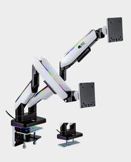 Epic Gamers Elite Dual Gas Spring RGB Monitor Arm | Aluminum Alloy with White Finish | 2 Screens | Up to 35 inch Monitors | Up to 20Kg Each - White