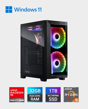 ゲーミングPC 5600x RX9060XT 32GB RAM 1TB SSD 🔰 RX 9060 XT, AMD Ryzen 5 5600, 32GB RAM, 1TB NVME M.2 SSD