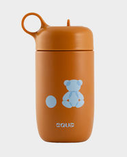 EQUA Teddy Bear Kids Bottle | 400 ml Stainless Steel | BPA-free Materials | Flippable Hard Straw | Lightweight and Easy to Carry | 100% Leak Proof - Brown